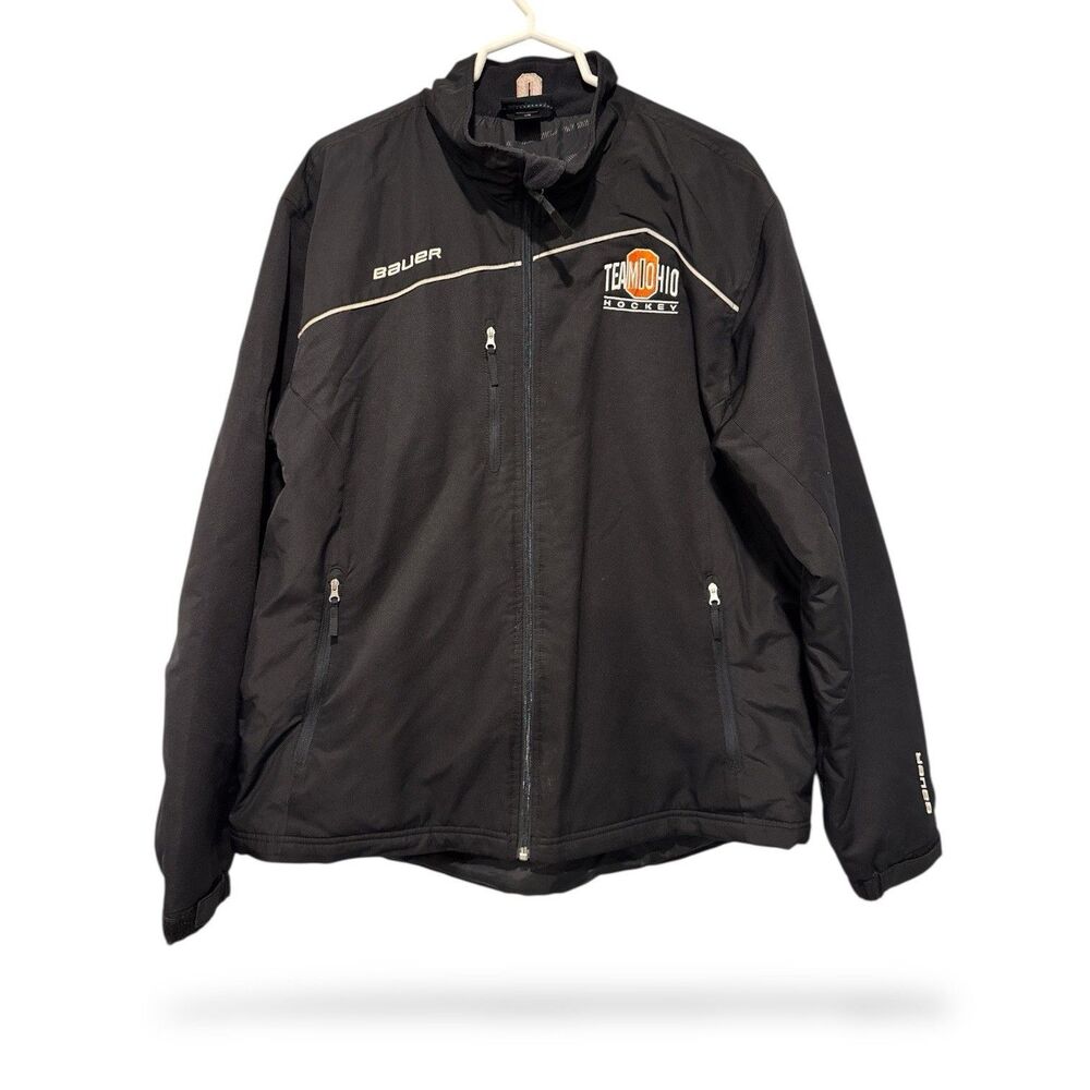 Bauer Hockey Jacket Mens Large Black Full‎ Zip Fleece Lined Softshell Warmup